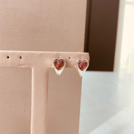 BR PRATA EARHOOK CORAÇÃO ROSA