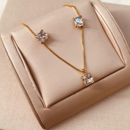 CJ OURO ZIRCONIA QUADRADA CRISTAL