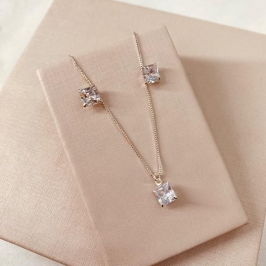 CJ PRATA ZIRCONIA QUADRADA CRISTAL