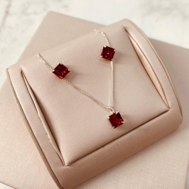 CJ PRATA ZIRCONIA QUADRADA RUBI