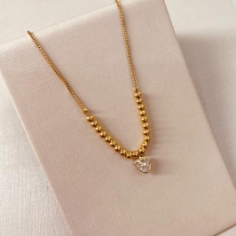 CL OURO VENEZIANA BOLINHAS ZIRCONIA CORAÇÃO BORDA