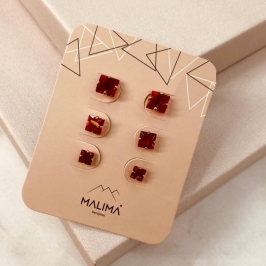 TR OURO ZIRCONIA QUADRADA RUBI