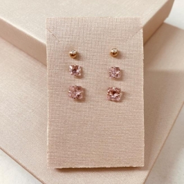 TR PRATA ZIRCONIA QUADRADA ROSA BOLINHA