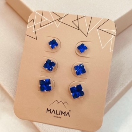 TR PRATA ZIRCONIA QUADRADA SAFIRA