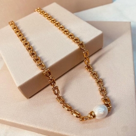 CL OURO MALHA RENATA PEROLA SHELL OVAL