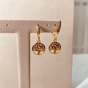 BR OURO ARGOLA FINA MEDALHA ARVORE DA VIDA