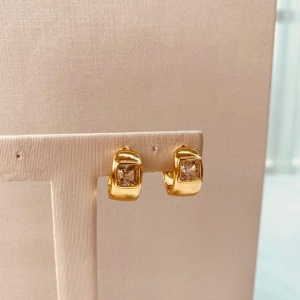 BR OURO ARGOLA LISA LARGA ZIRCONIA QUADRADA