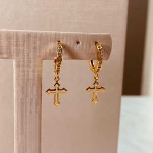 BR OURO ARGOLA MICRO CRAVEJADA PG CRUZ VAZADA