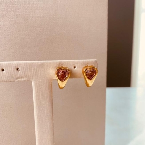 BR OURO EARHOOK CORAÇÃO ROSA