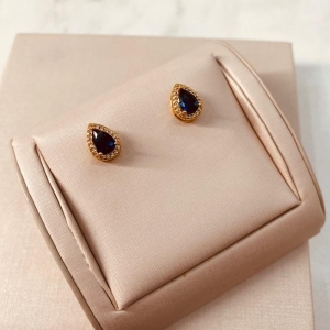 BR OURO GOTA SAFIRA MICRO CRAVEJADO EM VOLTA P