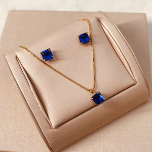 CJ OURO ZIRCONIA QUADRADA SAFIRA