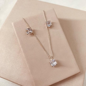 CJ PRATA ZIRCONIA QUADRADA CRISTAL