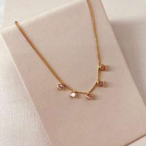 CK OURO 5 ZIRCONIAS ROSA