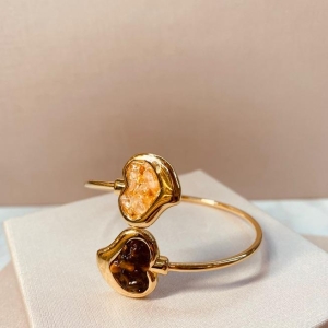 BRAC OURO CORAÇÃO FRAGMENTOS CITINO E OLHO DE TIGRE