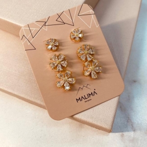 TR OURO FLOR GOTAS DE ZIRCONIAS