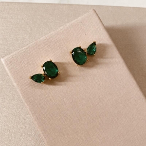 BR OURO ZIRCONIA OVAL E GOTA ESMERALDA