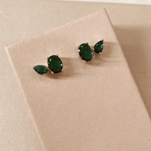 BR PRATA ZIRCONIA OVAL E GOTA ESMERALDA
