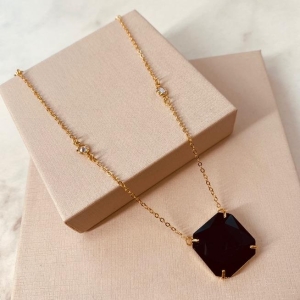 CL OURO LONGO ZIRCONIA E PEDRA NEGRA