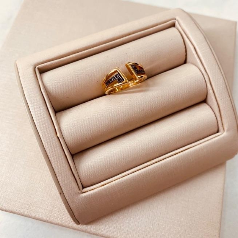 AN OURO FALANGE CRAVEJADO NEGRO