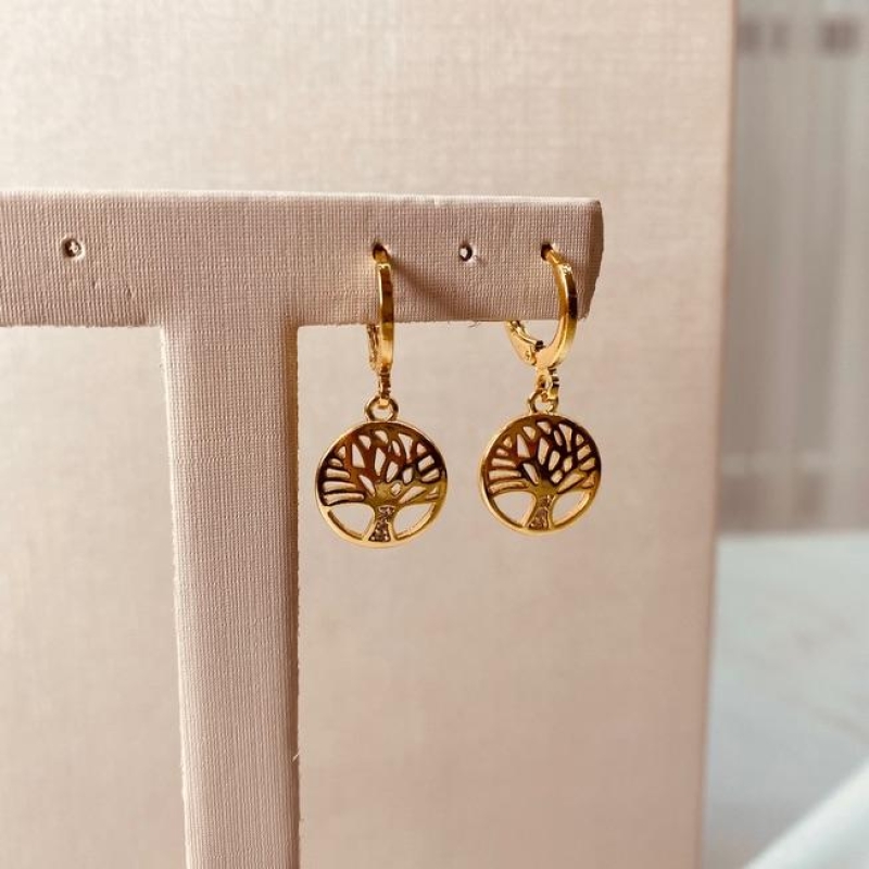 BR OURO ARGOLA FINA MEDALHA ARVORE DA VIDA