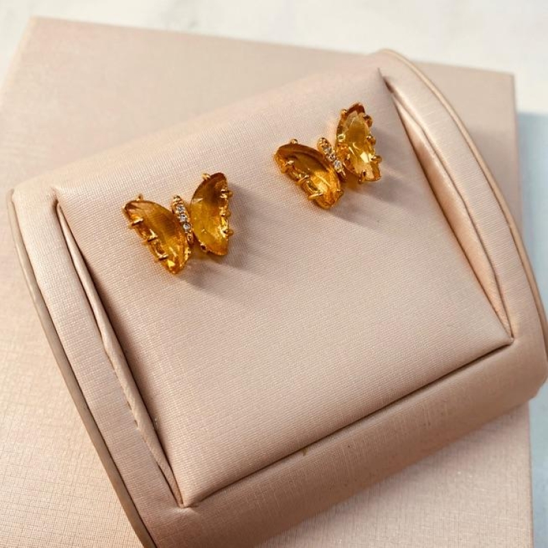 BR OURO BORBOLETA CRISTAL AMARELO