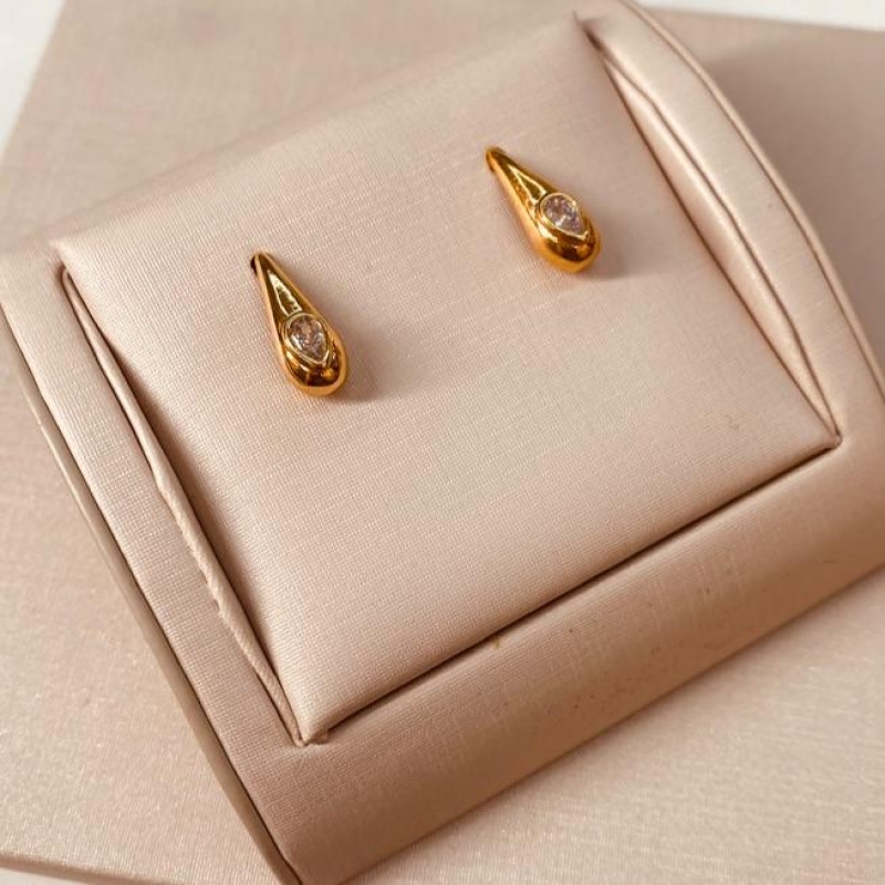 BR OURO EARHOOK FINO COM ZIRCONIA GOTA