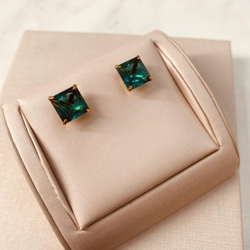 BR OURO ZIRCONIA QUADRADA ESMERALDA 1CM