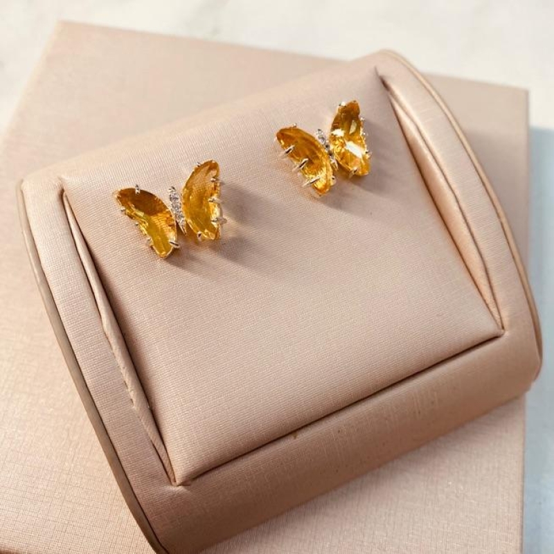 BR PRATA BORBOLETA CRISTAL AMARELO