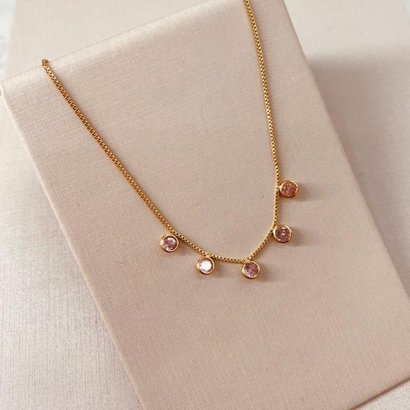 CK OURO 5 ZIRCONIAS ROSA