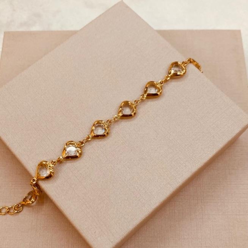 PL OURO CRISTAIS CORAÇÕES 6MM