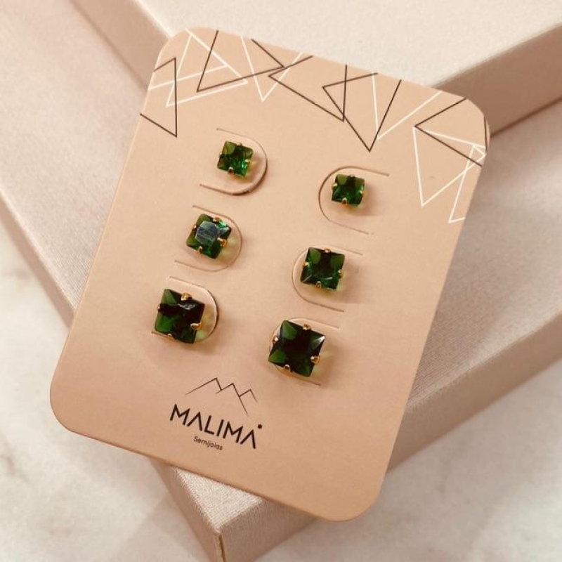 TR OURO ZIRCONIA QUADRADA ESMERALDA