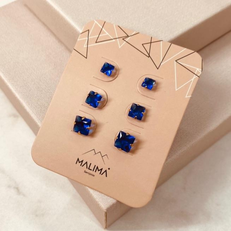 TR OURO ZIRCONIA QUADRADA SAFIRA