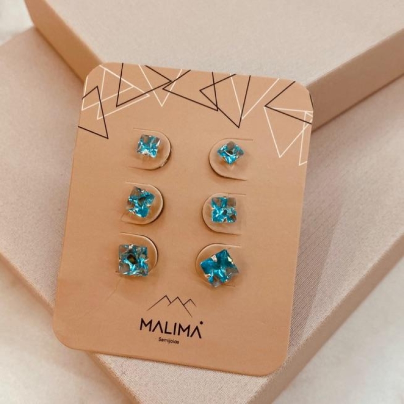 TR PRATA ZIRCONIA QUADRADA AGUA MARINHA