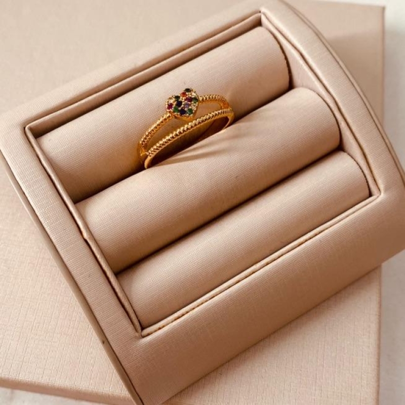 AN OURO DUPLO CORAÇÃO CRAVEJADO COLOR