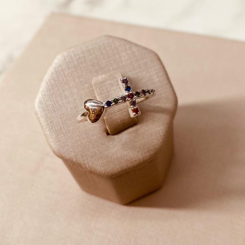 AN PRATA CRUZ MICROCRAVEJADA COLOR E CORAÇÃO