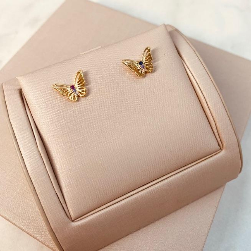 BR OURO BORBOLETA VAZADA COLOR