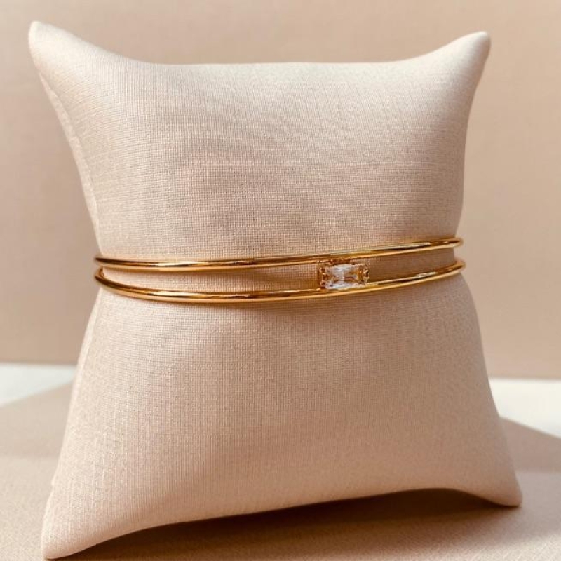 BRAC OURO 2 FIOS ZIRCONIA QUADRADA