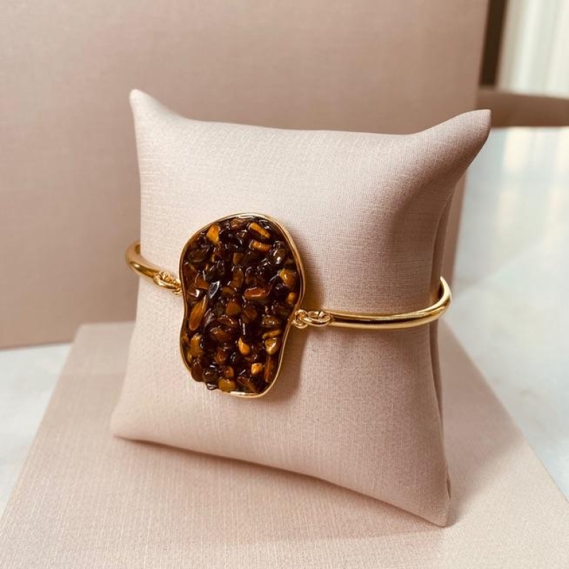 BRAC OURO FRAGMENTOS OLHO DE TIGRE