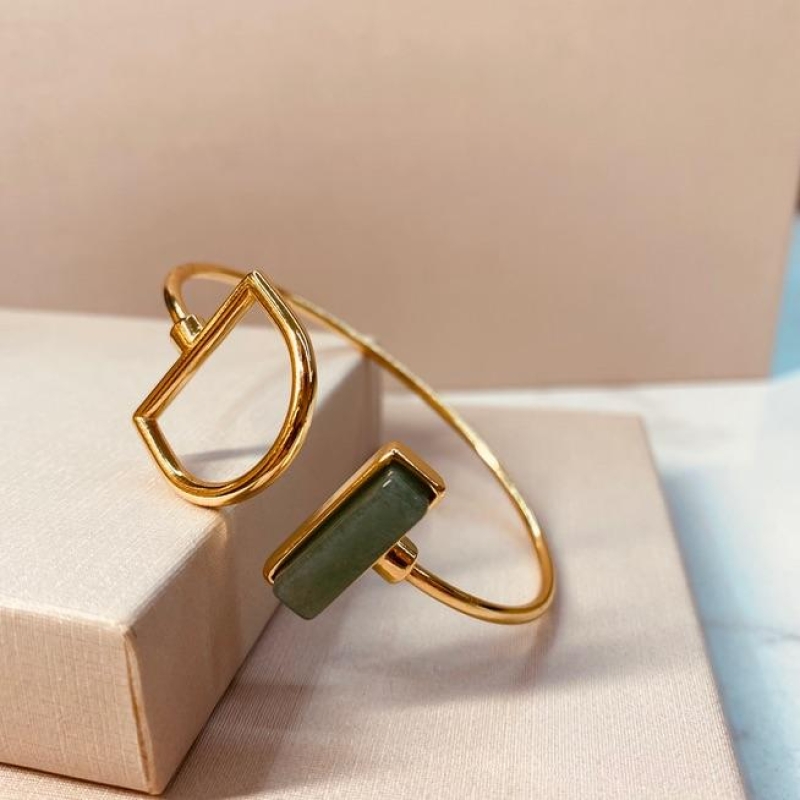 BRAC OURO GEOMÉTRICO QUARTZO VERDE