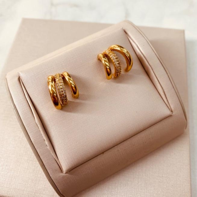 BR OURO EARJACKET 3 FIOS 1 CRAVEJADO