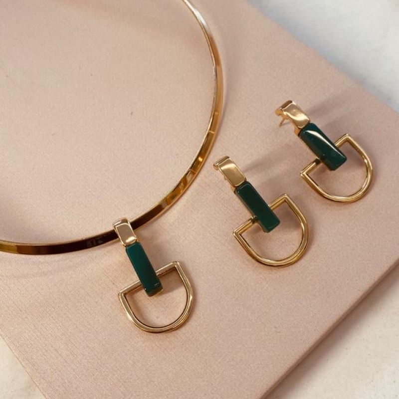 CJ OURO GEOMÉTRICO ÁGATA VERDE