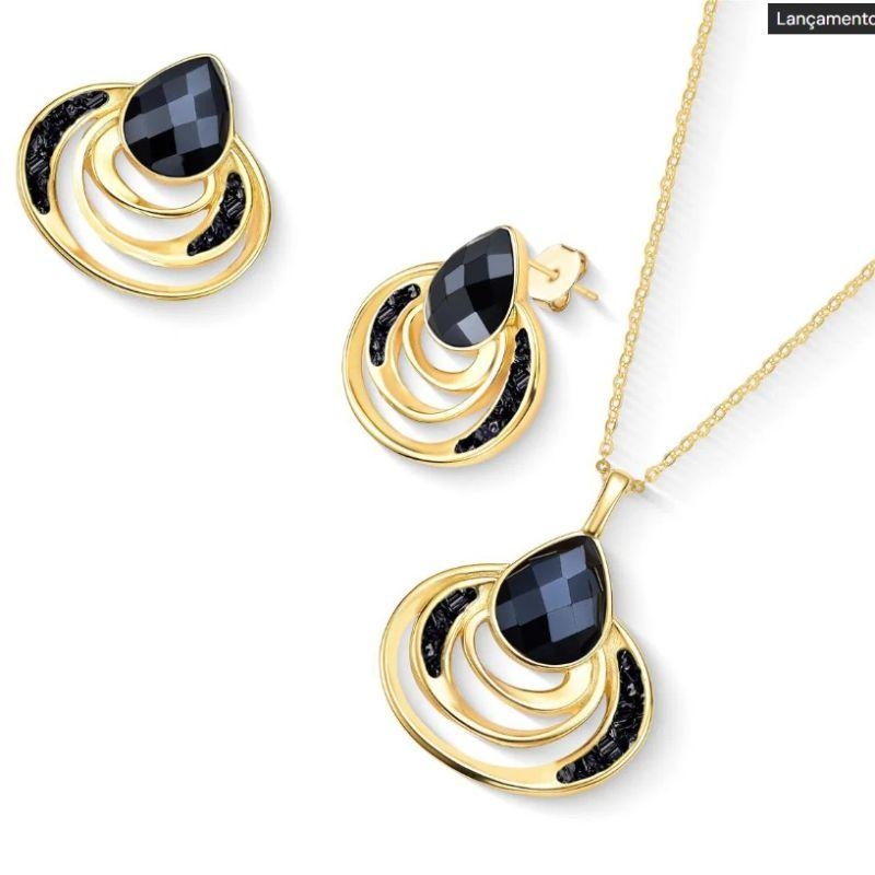 CJ OURO GOTA AGATA PRETA E TURMALINA NEGRA