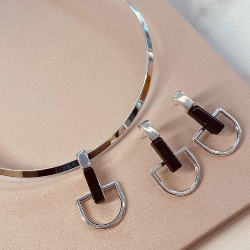 CJ PRATA GEOMÉTRICO ÁGATA PRETA