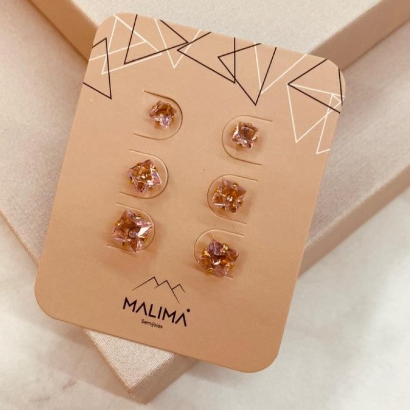 TR OURO ZIRCONIA QUADRADA ROSA