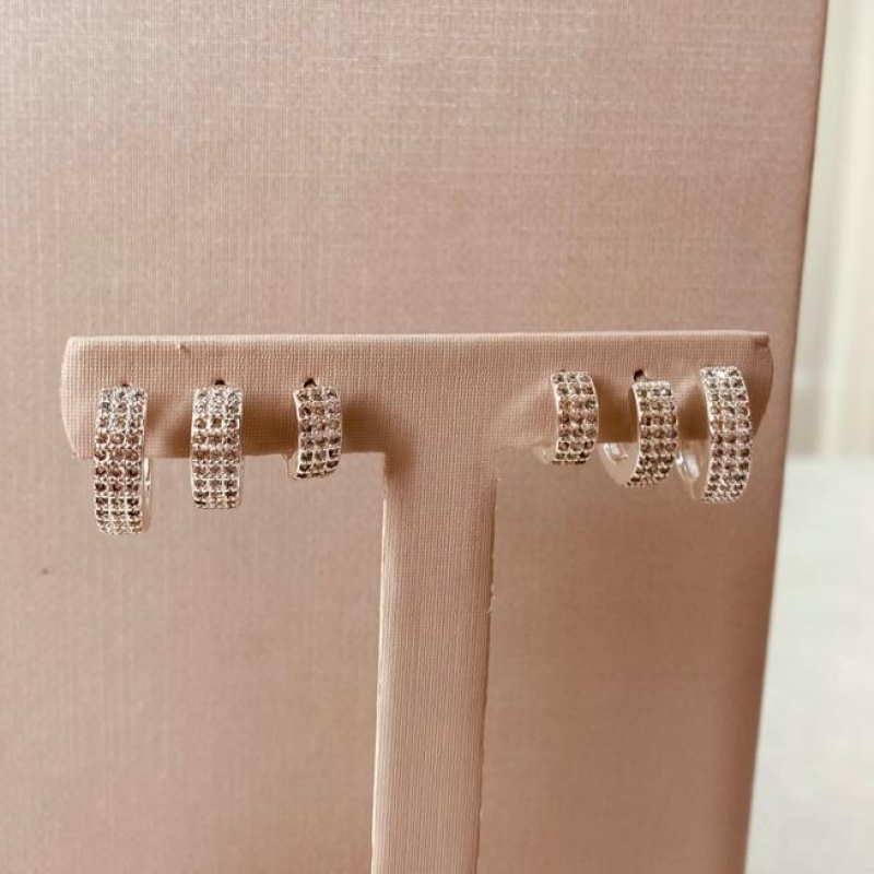 TR PRATA ARGOLA 3 FILEIRAS MICRO CRAVEJADAS