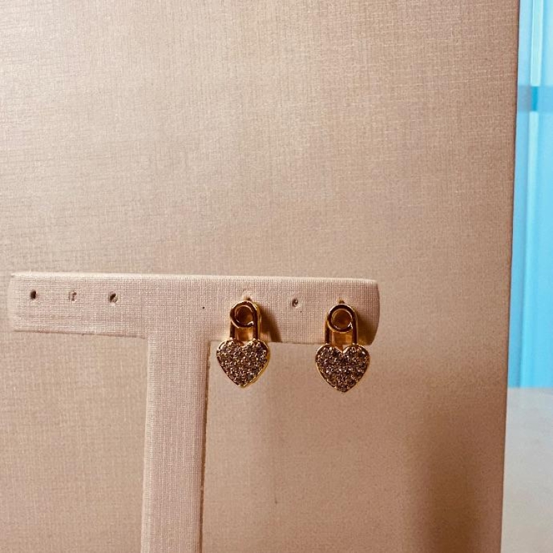 BR OURO ARGOLA ALFINETE CORAÇÃO CRAVEJADO