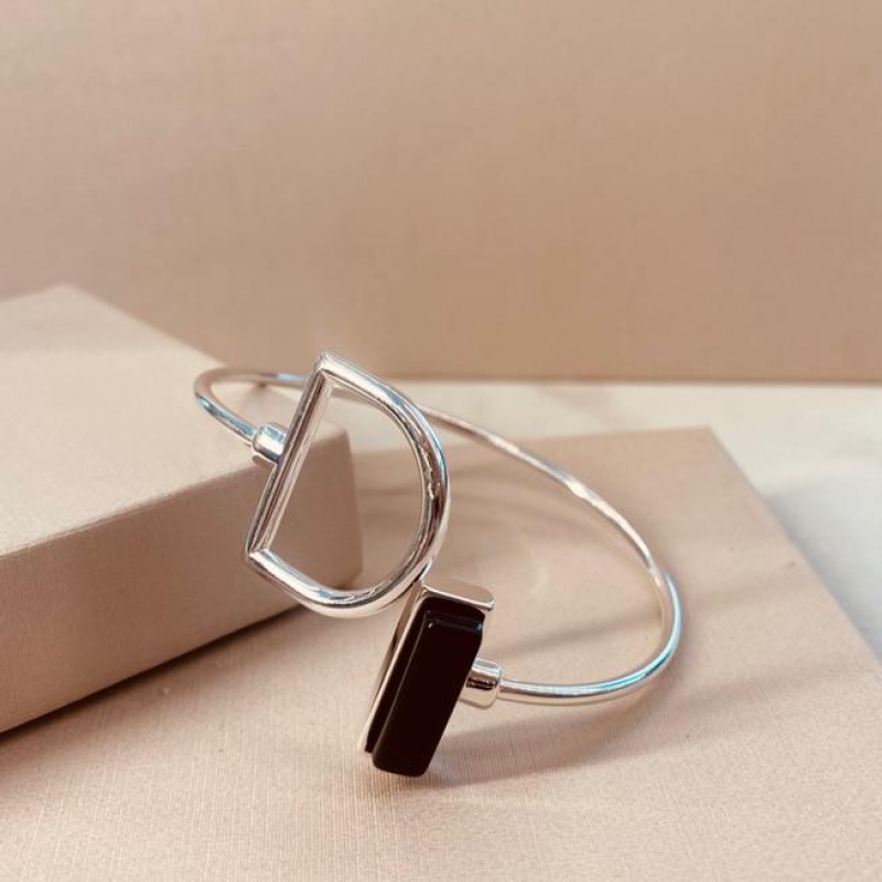 BRAC PRATA GEOMÉTRICO QUARTZO VERDE