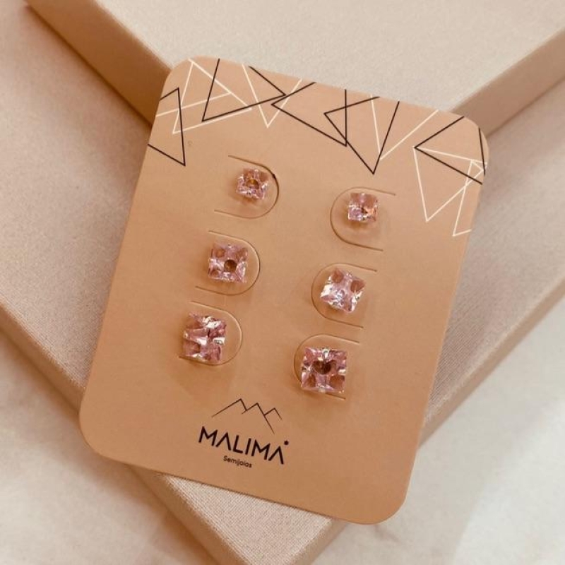 TR PRATA ZIRCONIA QUADRADA ROSA