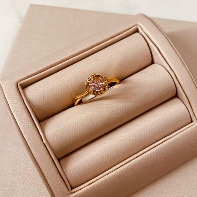 AN OURO SOLITÁRIO PRICESA ZIRCONIA ROSA