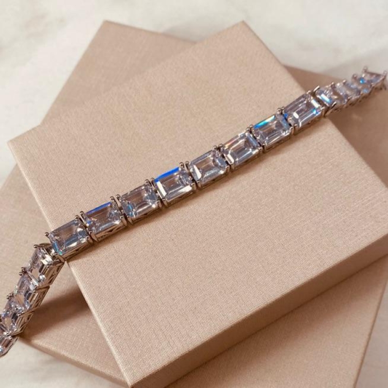 BRAC PRATA ZIRCONIA QUADRADA